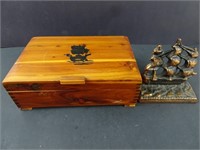 Wood Box and Book End Boat Decorative Items