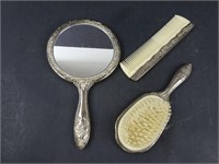 Set of Vintage Mirror and Combs Silver Plated