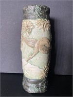 Antique Crane Heron Pottery Vase