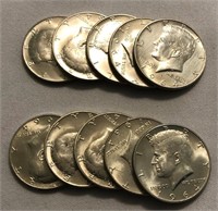 (10) Silver Kennedy Half-Dollars