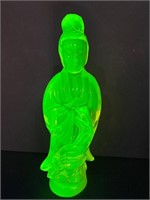 Vintage Uranium Vaseline Glass Geisha Statue