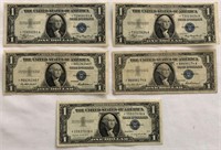 (5) Star Note $1 Silver Certificates