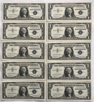 (10) 1957 B $1 Silver Certificates in Sequence