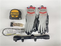 Scope, Tape Measure, Gloves, Muzzle Device