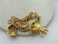 Vintage Gold Tone Charm Bracelet, Wishing Well/Ele