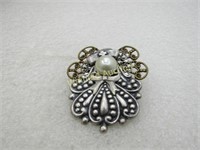 Two-Tone Angel Nurse Brooch, with Faux Pearl, 1.75