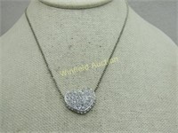 Vintage Rhinestone Pave Heart Necklace, 17"