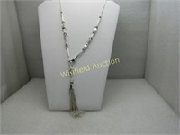 Silver Tone 34" Tassel necklace, 1980's-1990's