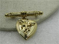 Gold tone Angel Heart Locket Brooch
