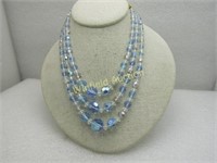 Vintage Blue & Clear Aurora Borealis Crystal Neckl