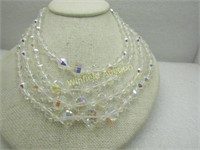 Vintage 4 Strand Aurora Borealist Crystal Necklace