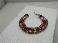 Vintage Pink & Red Rhinestone Bracelet, Art Deco T