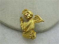 Vintage Gold Crown Rinestone Angel Trembler Brooch