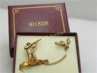 Vintage Gold Tone Hickok Duck Hunter & Duck Tie Cl