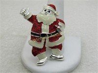 Vintage Christmas Enameled Santa Brooch, Sparkly R
