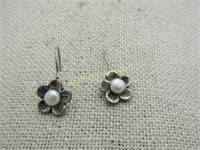 Vintage Sterling Blossom Drop Earrings, 4mm Cultur