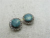 Vintage Southwestern Sterling Malachite Earrings,