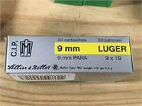 50 Rounds of 9mm Luger - 115gr. FMJ