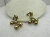 Vintage Gold Beaded Dangle Clip Earrings, 1980's-1