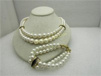 Vintage Graduated Faux Pearl Necklace Bracelet Set