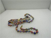 Vintage Venetian Glass Beaded Necklace 25" with Br