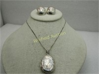 Vintage Sterling Silver Locket Necklace Clip Earri
