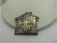Vintage Sterling Silver House Family Brooch, Mexic