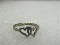 Vintage Sterling Silver Double Heart Ring, Sz. 6