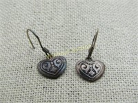 Vintage Sterling Silver Dangling Heart Earrings, P