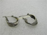 Vintage Triple Hoop Earrings, Sterling Post, 3/4"