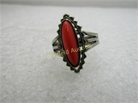 Southwestern Faux Coral Ring, Adjustable, Sz. 6-9