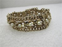 Vintage Faux Pearl Wide Curb Link Bracelet, 7.25,