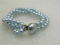 Vintage Baby Blue Faux Pearl Multi-Link Bracelet,