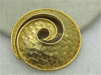 Vintage Mod Woven Spiral Brooch, Gold Tone, 1960's