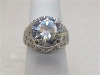 Sterling Silver Rhodium Plated CZ Statement Ring,