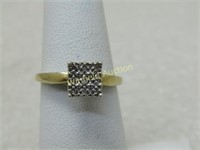 Vintage Sterling Gold Vermeil Diamond Ring, Sz. 6.