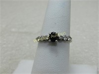 Black Spinel & CZ Ring, SZ 7.25, Marked .925