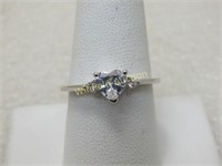 Sterling Silver Heart CZ Ring with Accents, Sz. 9.