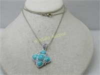 Southwestern Faux Turquoise Necklace, Silver Tone,