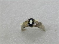 Vintage Sterling Black Spinel Ring, Criss-Cross Ba