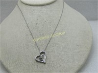 Vintage Sterling Silver Heart Necklace, Illusion S