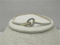 Sterling Silver CZ Heart Tennis Bracelet, 7.5", Di