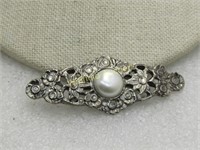 Vintage Faux Pearl Floral Brooch, 2.5"