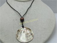 Vintage Polished Shell Cord Necklace, Sliding Bead