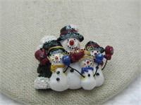 Vintage Christmas Snowman Family Brooch, Glittered