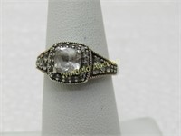 Vintage 10kt Moissanite/White Sapphire Halo Ring,
