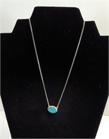 Sterling Silver Necklace with Aqua Pendant
