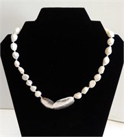Faux Pearl Necklace with Sterling Silver Pieces