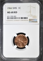 1966 SMS LINCOLN CENT NGC MS-68 RD