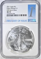 2021 T-2 SILVER EAGLE NGC MS-70 FIRST DAY ISSUE